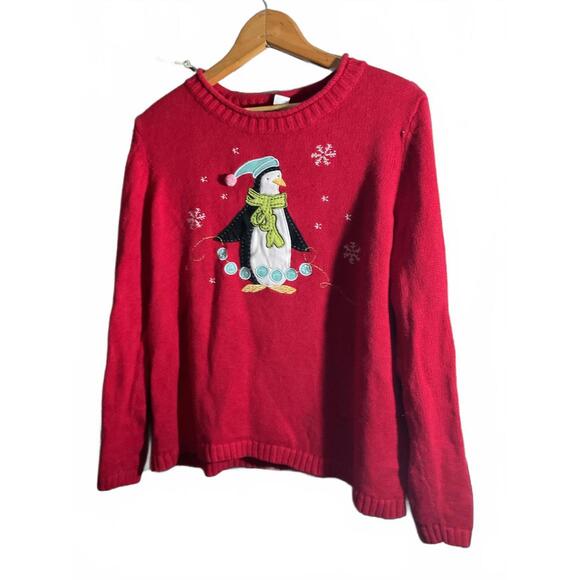 Cozy Red Penguin Holiday Sweater Large - Picture 2 of 6